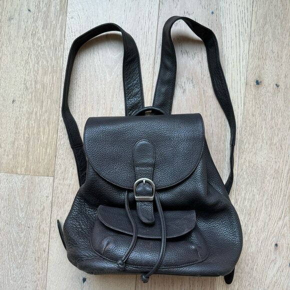 VTG Eddie Bauer Backpack 100% Leather Brown Rucksack Drawstring Bag Purse Heavy - Picture 1 of 14